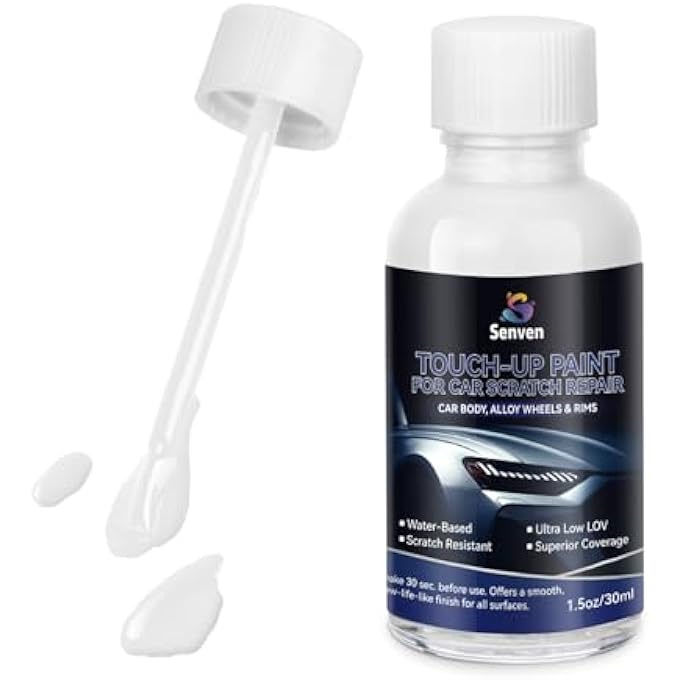 SENVEN CAR WHITE PAINT TOUCH UP CARS SCRATCH REPAIR FOR VEHICLES, RIM HIGH-GLOSS WHITE PAINT PEN 30ML QUICK DRYING AUTOMOTIVE SCRATCH REPAIR, NON-TOXIC 1.5 OZ EASY TO USE, QUICK DRYING - Image 1